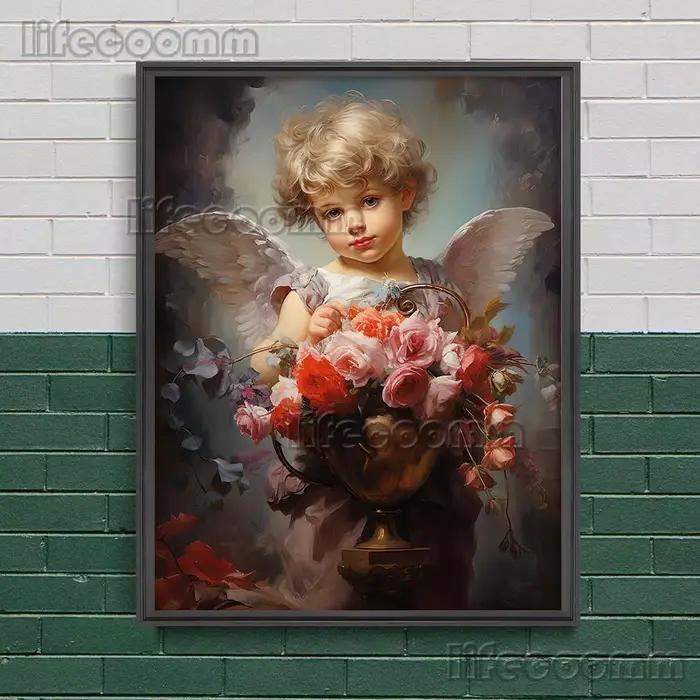 Art mural d'ange romantique imprimé cupidon pour la saint-valentin