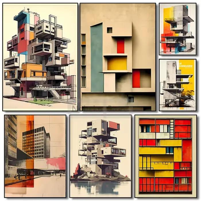Affiche d'architecture abstraite d'inspiration Le Corbusier