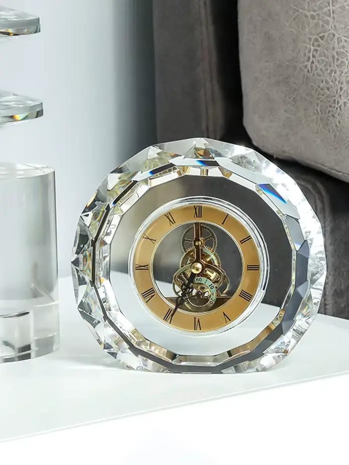 Horloge de bureau ronde silencieuse moderne, horloges transparentes vintage, quartz, horloges esthétiques de luxe, batterie, décoration d'intérieur