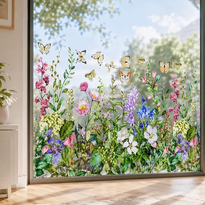 Autocollant de fenêtre décoratif floral pour porte vitrée