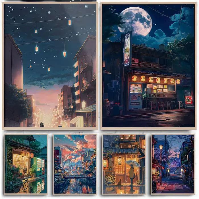 Anime café boutique et vélo toile affiche Ghibli travail