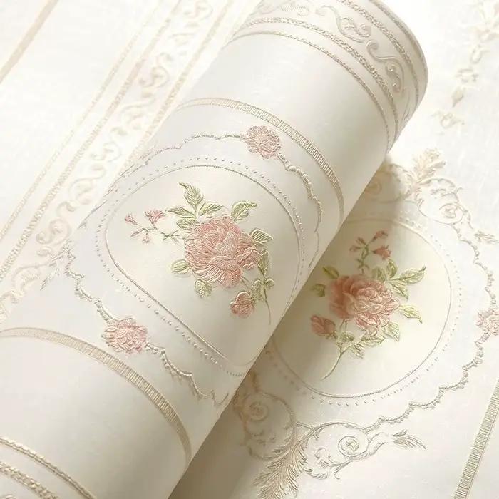 Papier Peint Floral Style Pastoral Européen Non-Tissé pour Salon, Chambre Chaleureuse, Mur de Fond, Décoration Intérieure