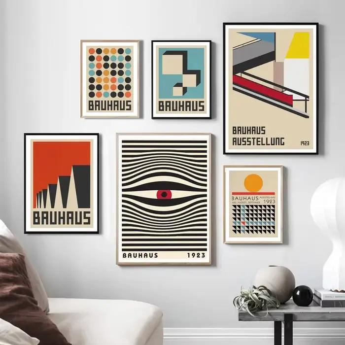 Bauhaus lignes abstraites géométrie rayure nordique Vintage minimaliste esthétique toile peinture pour salon moderne décor à la maison