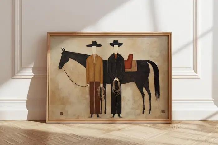 Peinture à l'huile abstraite figurative de cheval style cowboy