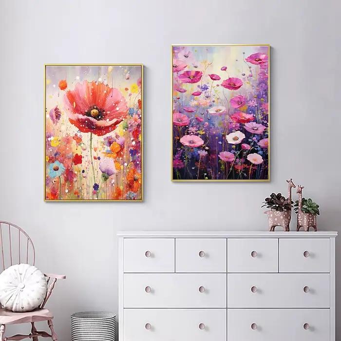 Peinture Diamant Champ de Fleurs de Coquelicot et de Rose