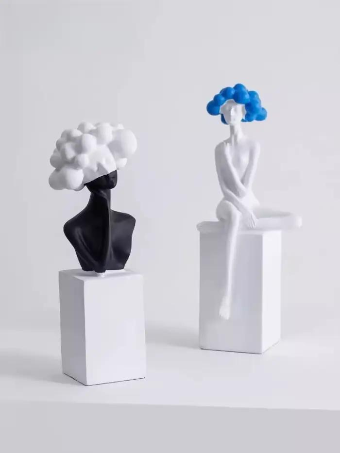 Sculpture de figurine d'art moderne noir et blanc