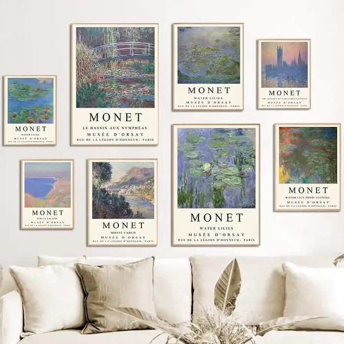 Affiche vintage de paysage abstrait de montagne et de rivière de Claude Monet