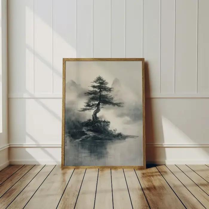 Affiche d'art de paysage de Style à l'encre japonaise Zen Bonzai Wabi Sabi