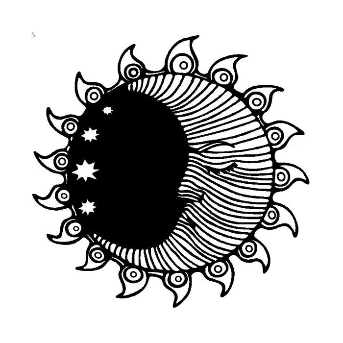 Autocollant mural soleil croissant de lune, double symbole d'étoiles ethniques, autocollants muraux en vinyle, décoration intérieure de maison, chambre à coucher