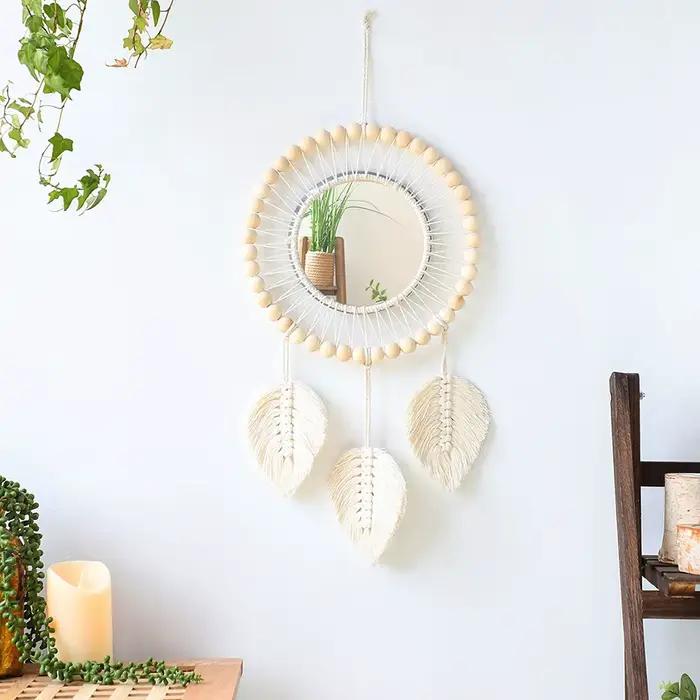 Miroir mural décoratif en macramé