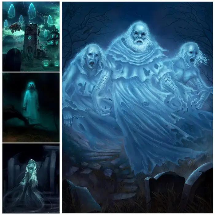 Toile d'art mural Vintage Ghost Town et cimetière, peinture de la vie quotidienne des fantômes, affiche d'art et décoration de maison imprimée
