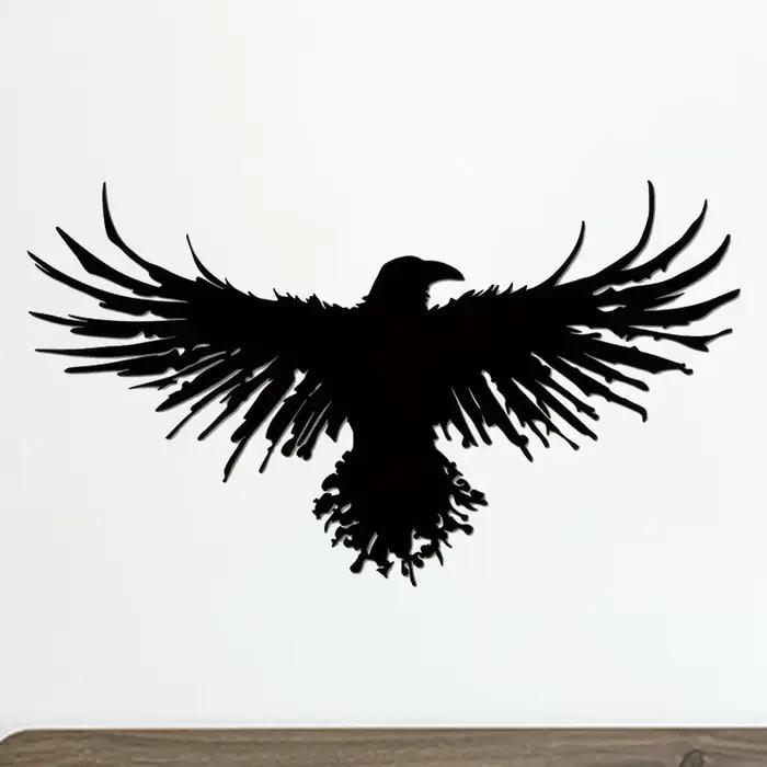 Décoration murale corbeau en métal noir unique