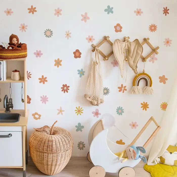 Autocollants muraux floraux bohème | Panneaux amovibles pour chambre d'enfant