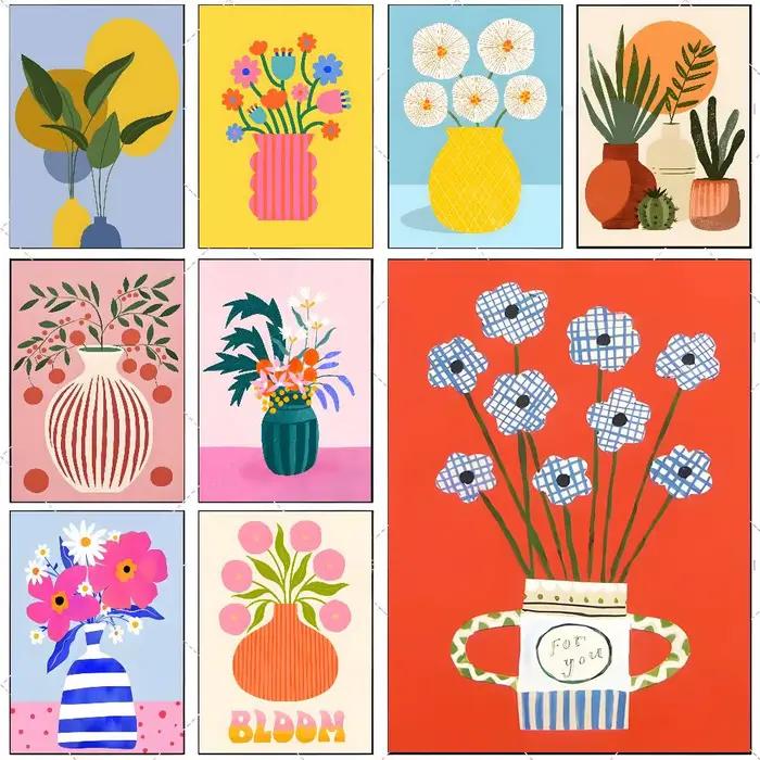 Affiche sur toile moderne avec motif de marché floral et de plantes
