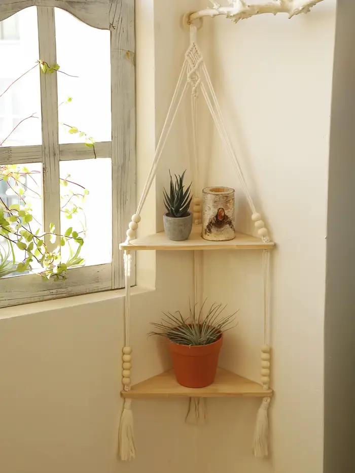 Étagère suspendue en macramé style Boho