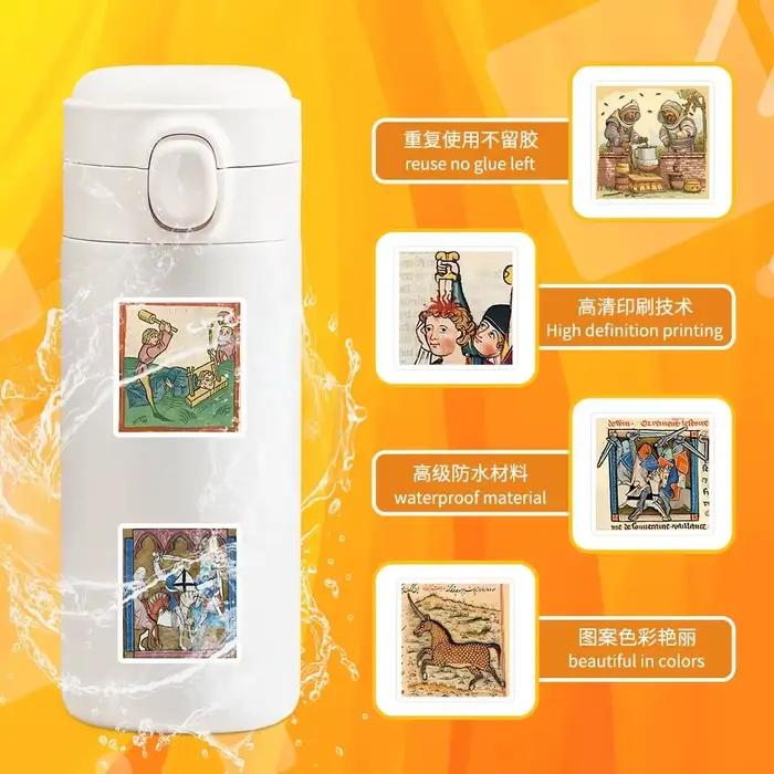 50 autocollants rétro à motifs d'art médiéval pour DIY, téléphone, ordinateur portable, bagages, skateboard, graffiti – Amusants pour enfants, jouets, cadeaux de fête