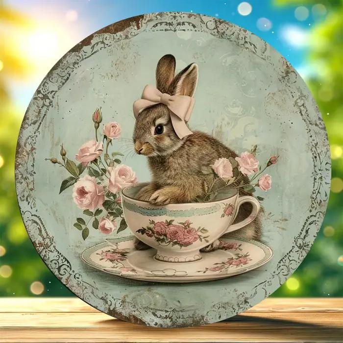 Décoration murale couronne en bois de style campagnard avec motif de lapin-"Tout vous avez besoin est une société lapin"