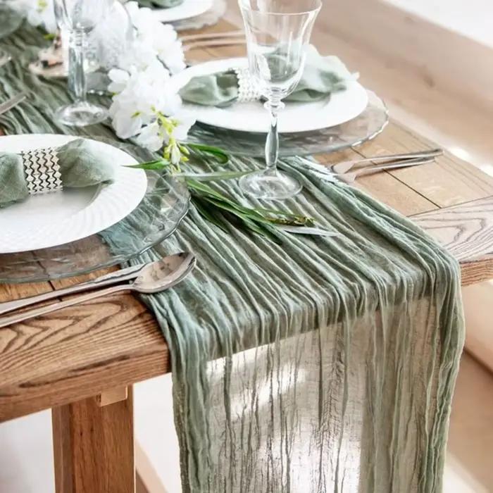 Nappe de table en gaze de coton de luxe semi-transparente couleur unie
