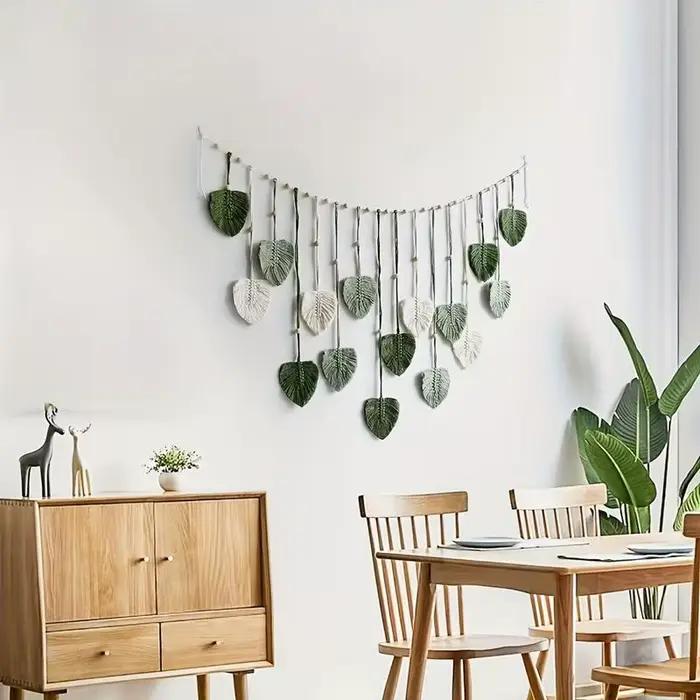 Tenture murale à feuilles tissées de style bohème