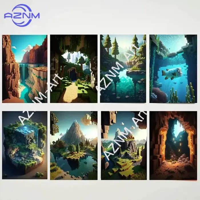 Peinture sur toile Paysage Mine Game Pixel Craft