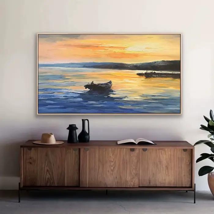 Peinture à l'huile abstraite texturée peinte à la main, grand tableau mural de paysage, toile décorative pour salon et bureau