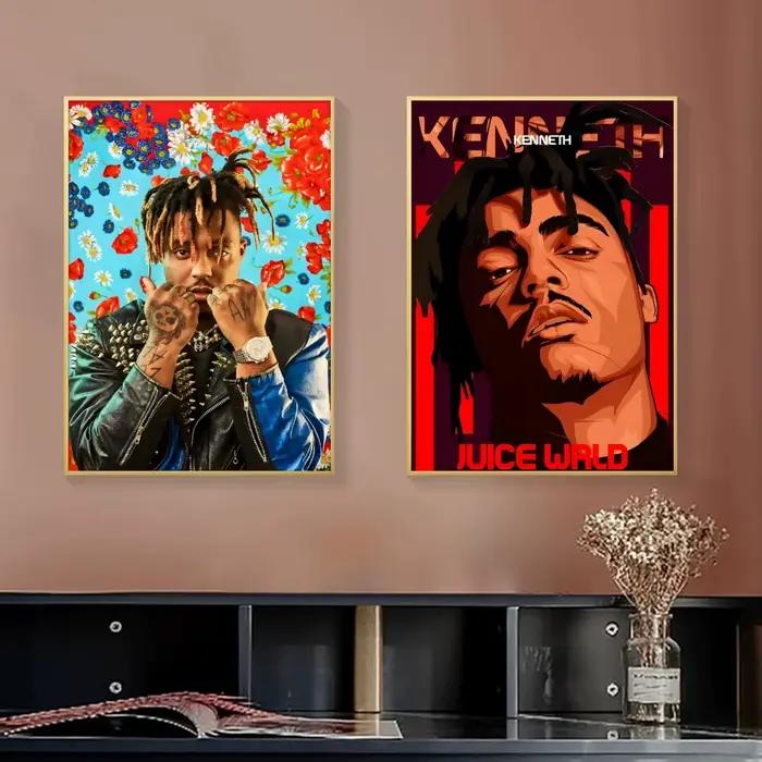 Affiche sur toile de calligraphie et peinture du rappeur J-Juice WRLD