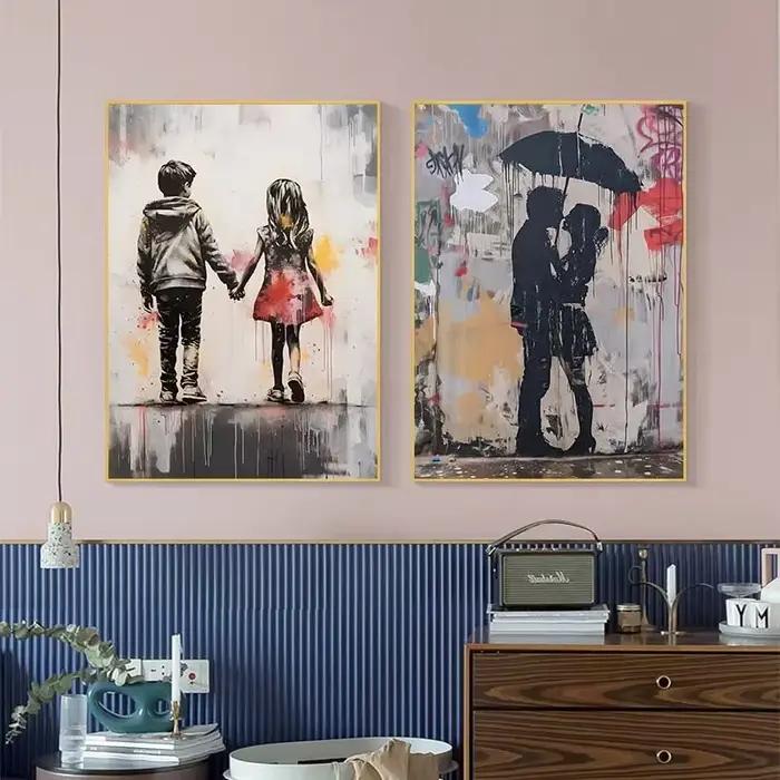 Banksy Graffiti garçon fille avec ballon sur toile affiches imprime Pop Street mur Art peinture pour salon décor à la maison Cuadros