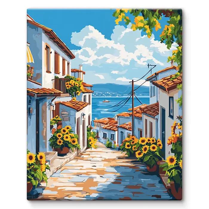 Peinture par numéros de paysage de ville de bord de mer