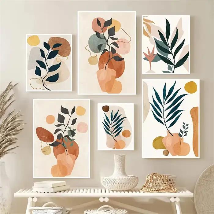 Peinture sur toile de plantes tropicales de couleur Morandi moderne