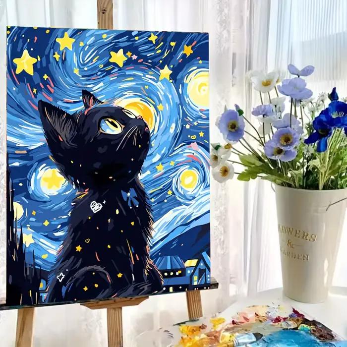 Nuit étoilée chat ciel étoilé Graffiti Art affiches toile peintures mignon rêveur enfants cadeaux salon cuisine décor à la maison