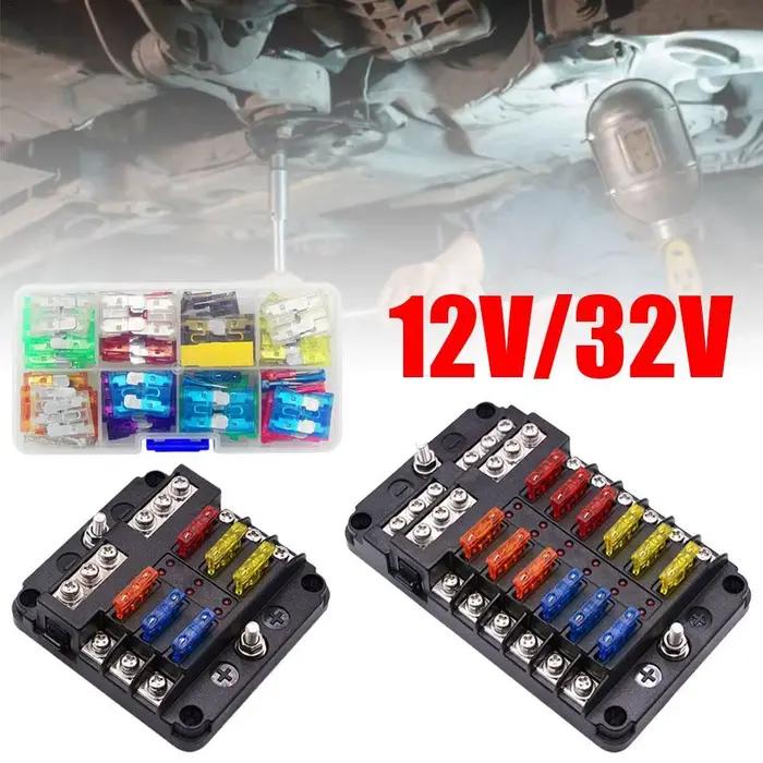 Boîte à fusibles LED avec couvercle en plastique, indicateur d'iode, panneau de distribution d'alimentation, support de boîte à fusibles pour voiture et bateau, 12V, 32V, 6/12 voies