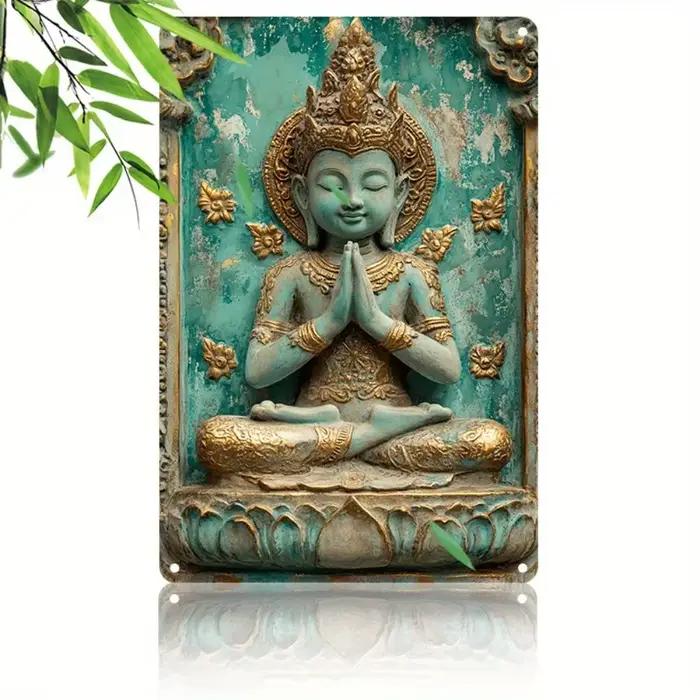 2DTurquoiseBuddha Décoration en métal 2D - Panneau en étain métallique d'art mural en aluminium