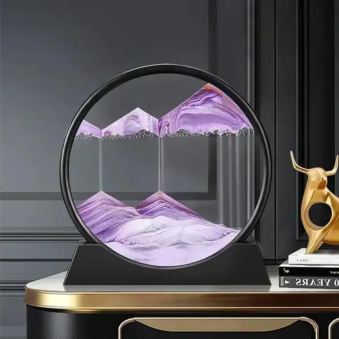 Tableau d'art en sable mouvant 3D rond en verre