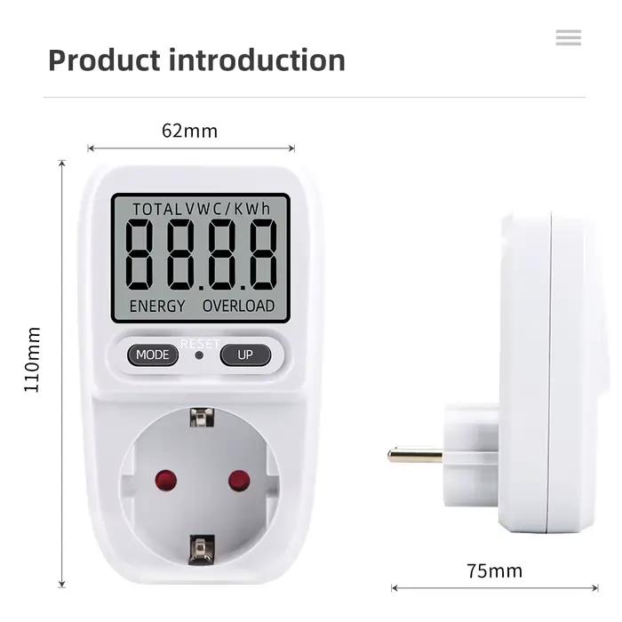 Compteur de puissance électrique, wattmètre LCD, prise de facturation, testeur électrique, prise de mesure, analyseur de puissance, prise EU FR