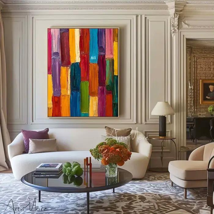 Texture peinture à la main sur toile abstraite colorée moderne minimalisme mur Art décor grand
