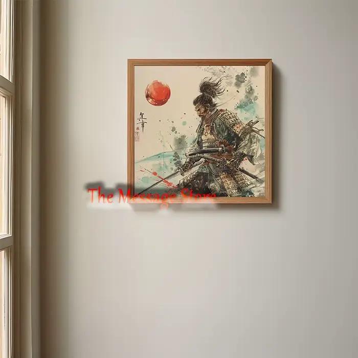 Affiche carrée rétro samouraï japonais