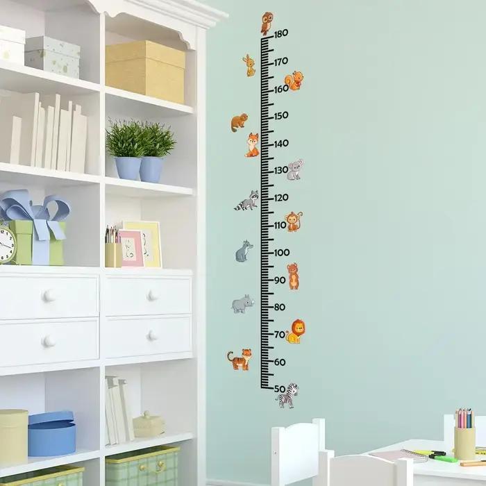 Tableau de croissance des animaux pour enfants, autocollants muraux, Lion mignon, lapin, forêt, mesure de la hauteur, règle pour enfants, décoration de chambre d'enfant