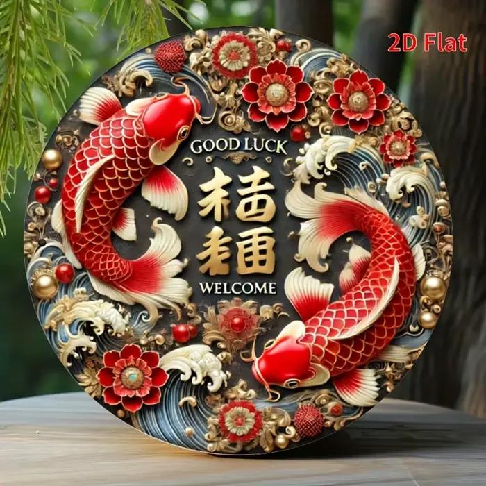 Décoration murale Good Luck Koi Fish – Fer plat 2D 8x8"