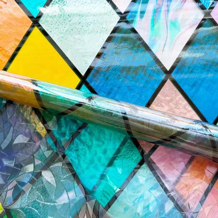 Film de fenêtre en vitrail, films de confidentialité pour vitres, teinte de fenêtre en treillis coloré, autocollants en verre arc-en-ciel pour la maison anti UV