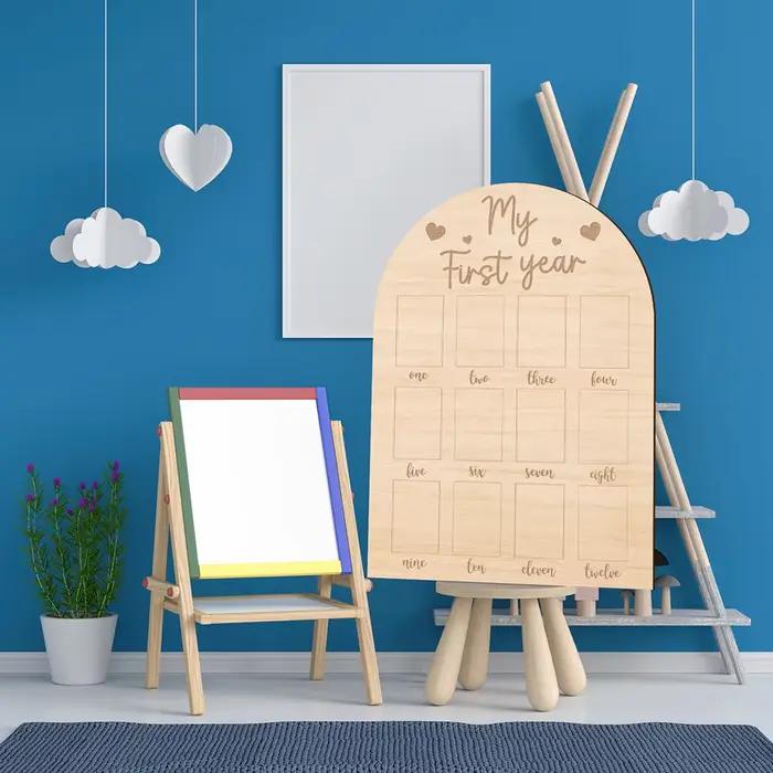 Tableau photo du premier an pour bébé - Présentoir de jalon en bois 30 x 42
