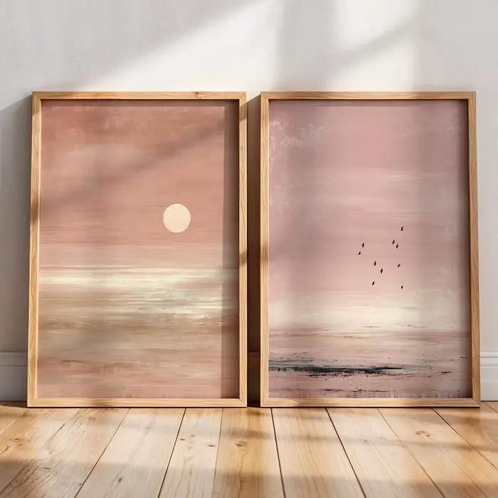 Japandi Wall Art Minimalist Pink Sunset Print