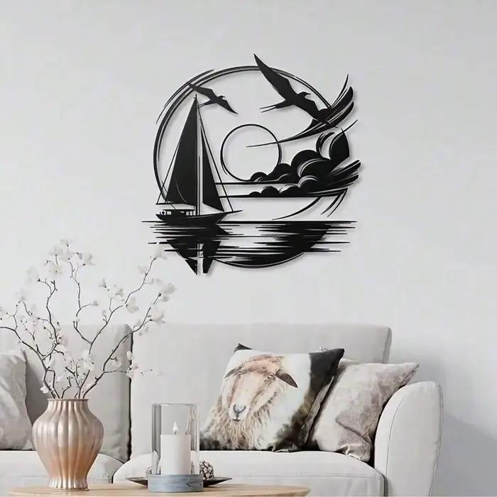 Idée cadeau nautique pour la maison – Décoration murale en métal pour voilier étanche pour espaces modernes