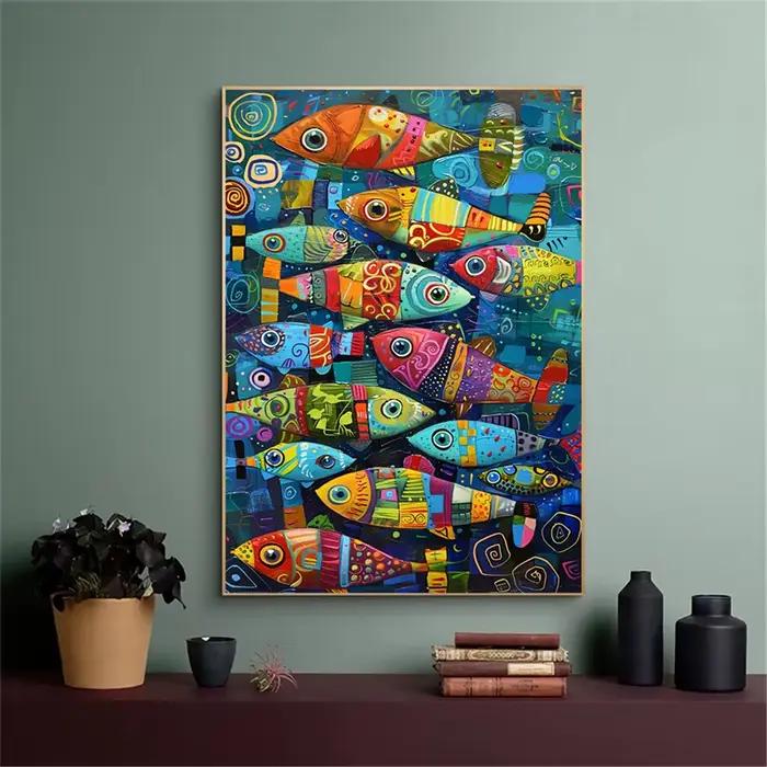 Affiches abstraites colorées de toile de poisson dans la mer