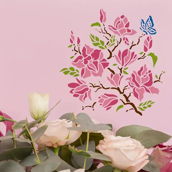 1 pochoir à fleurs de magnolia