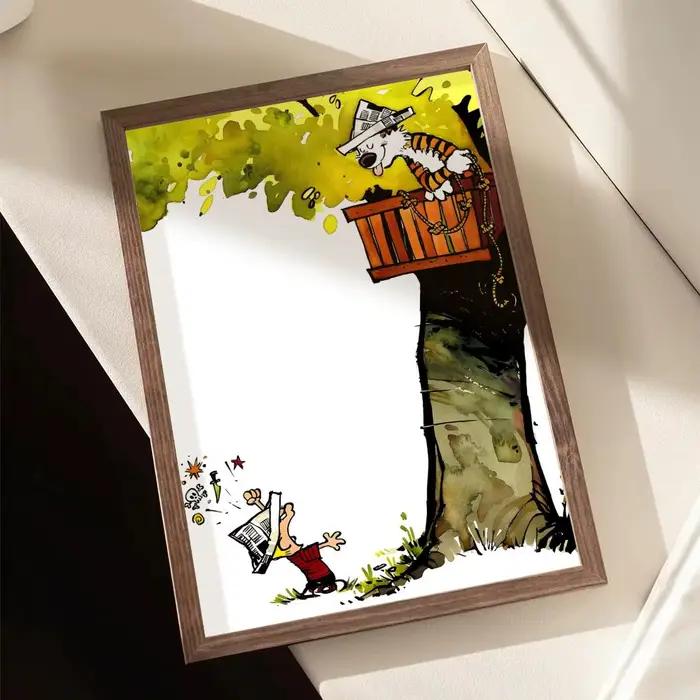 C-Calvin and H-Hobbes – affiche sur toile avec peinture et calligraphie