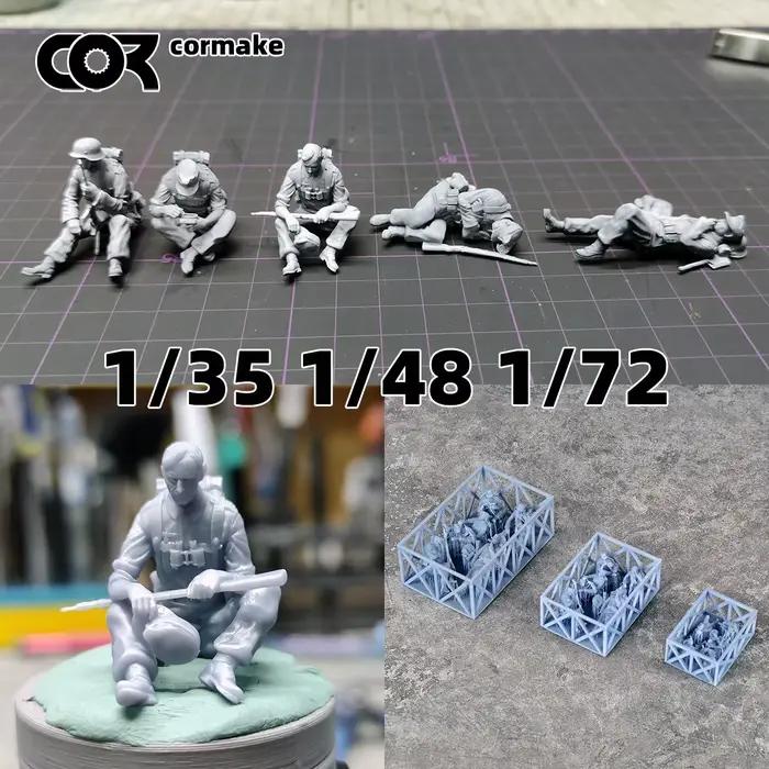 Figurines d'armée, soldats en repos, équipe militaire, homme militaire assis, ensemble de montage, diorama, modèle à l'échelle, kit de 5 pièces, 1/72, 1/35, 1/48