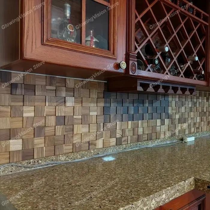 Mur de fond en mosaïque en bois massif