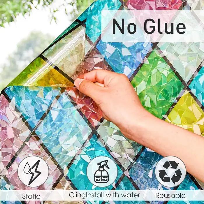 Film de fenêtre en vitrail, films de confidentialité pour vitres, teinte de fenêtre en treillis coloré, autocollants en verre arc-en-ciel pour la maison anti UV