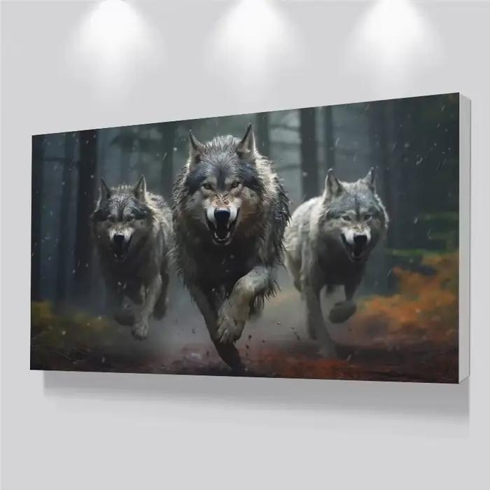 Affiche murale sur toile avec loup en cours d'exécution hurlant quelque part