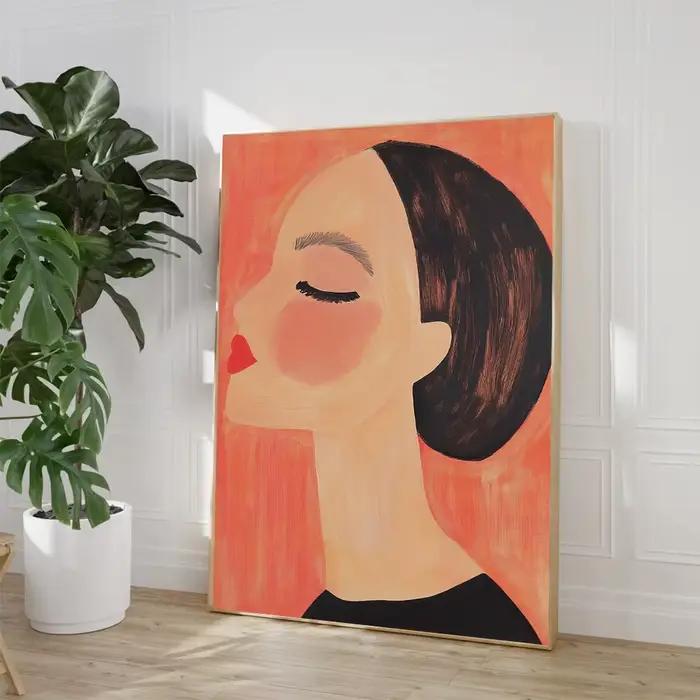 Peinture sur toile représentant une femme lisant sur la plage